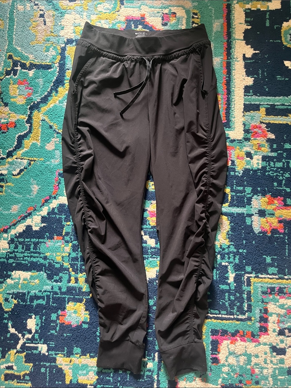 Athleta Attitude Black Ruched Drawstring Jogger Pants